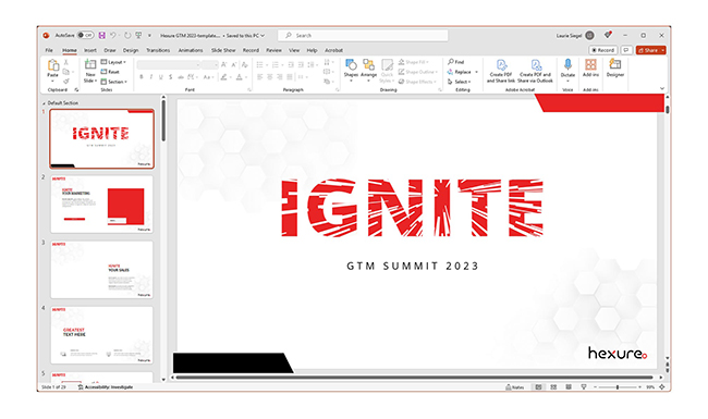 Hexure IGNITE GTM event presentation template and logo
