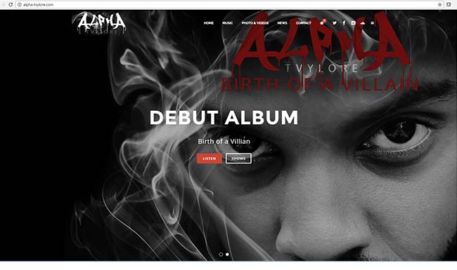 Alpha Tvylore music website design and development