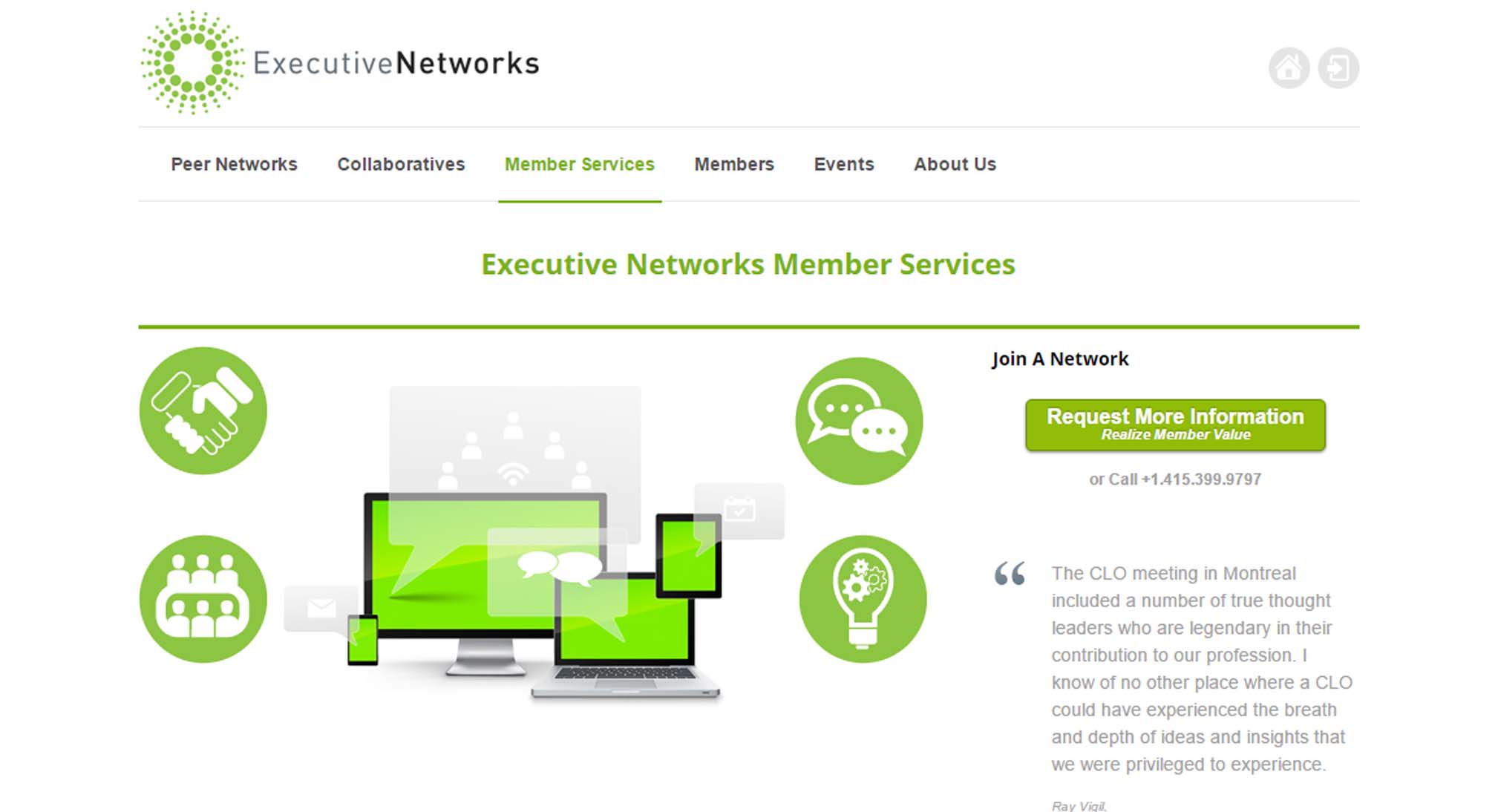 Executive Networks corporate website design and development inner page and images