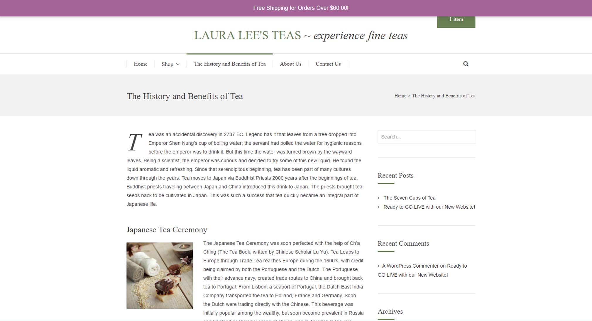 Laura Lees Teas eCommerce website design and development