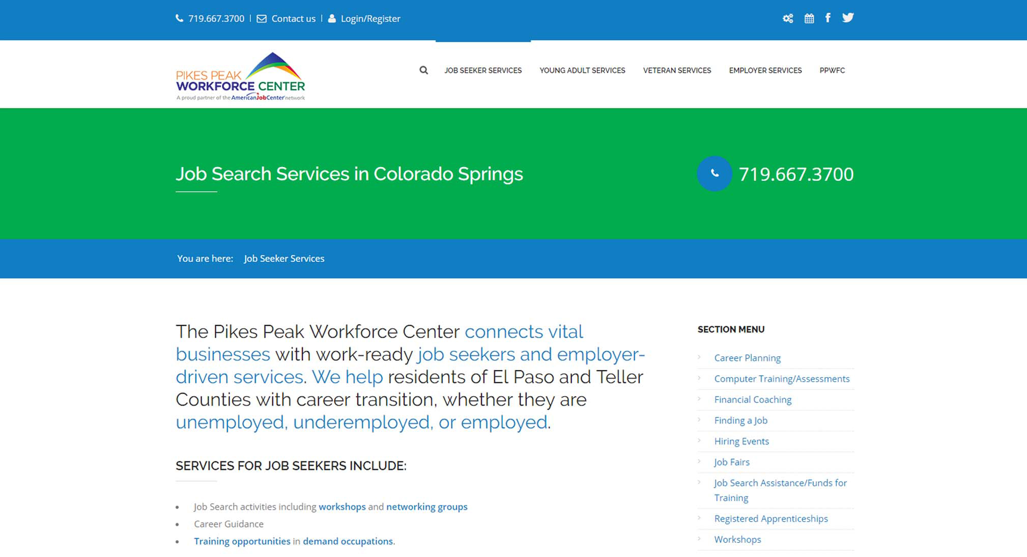 Pikes Peak Workforce Center website design and development