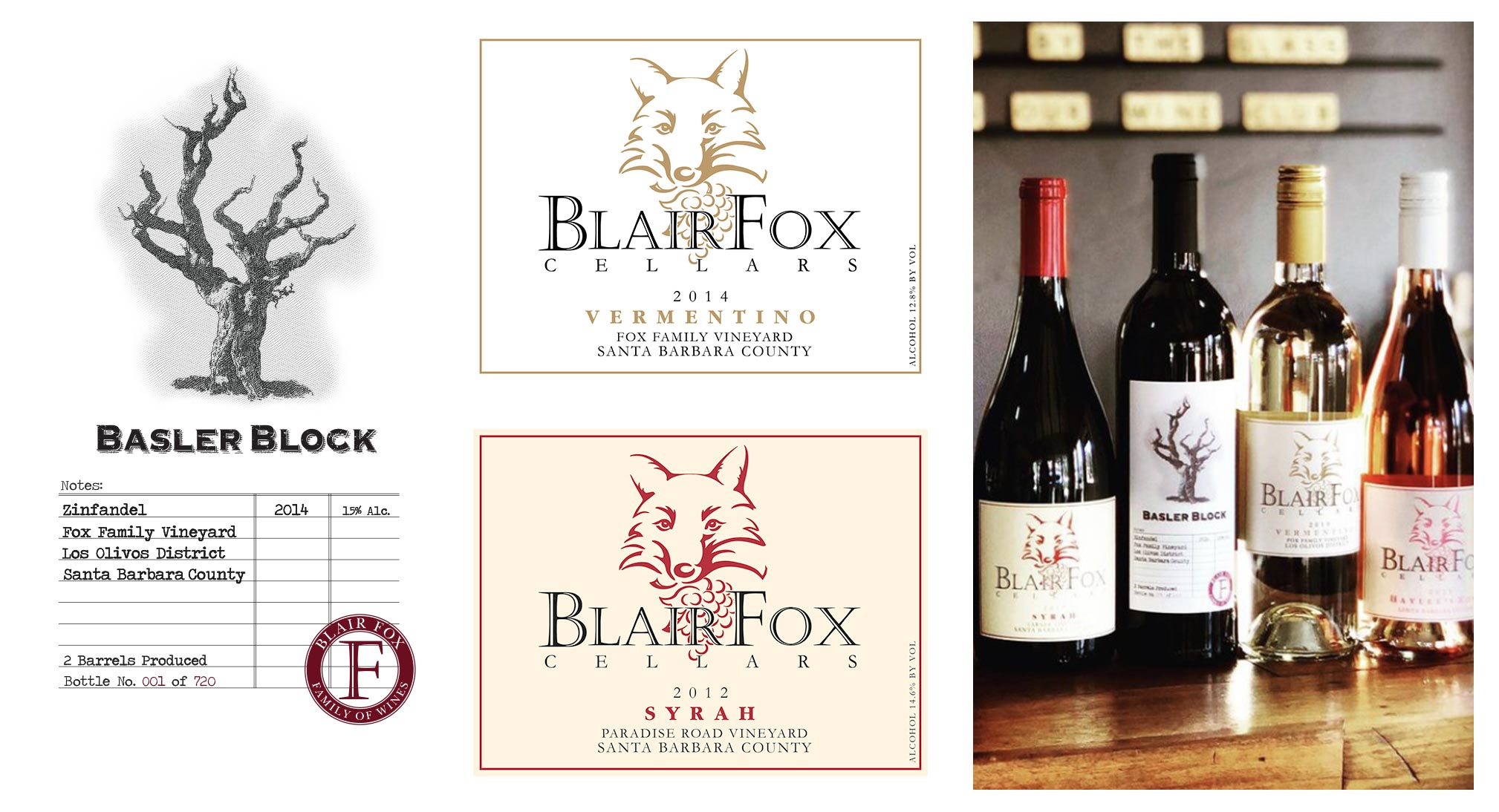 Blair Fox Cellars wine label designs varietals