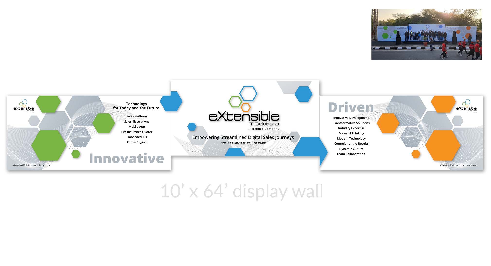 eXtensible IT Solutions 10' x 64' display wall full view