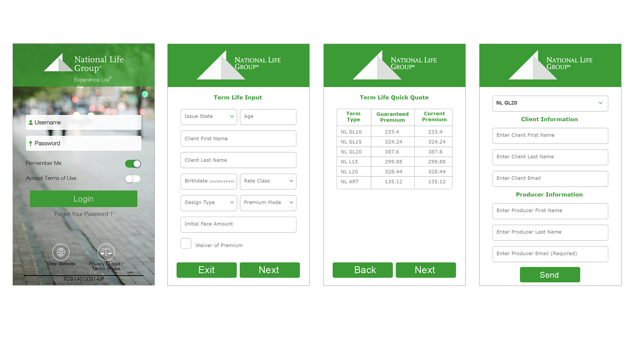 National Life Group Life Insurance mobile quoting user interface design